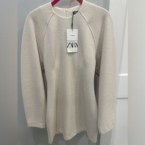 Zara Cream Long Sleeve Wool Dress